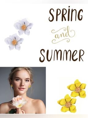 Floral Petal Statement Earrings - Yellow & White